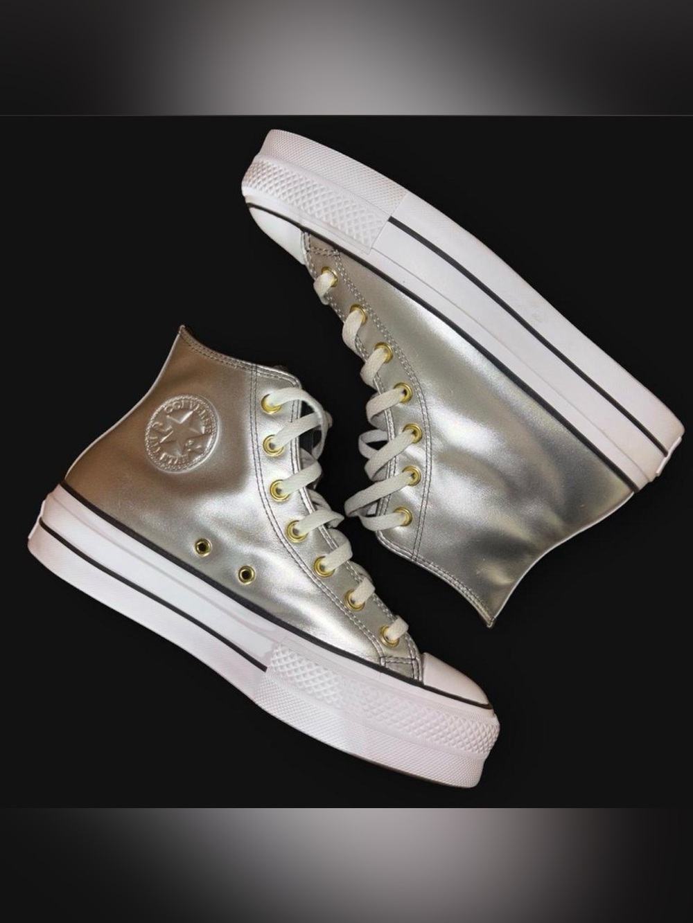 New Silver Metallic Converse Chuck Taylor Lift Platform High Tops W8.5/M6.5 Gold